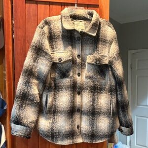 Thread & Supply Black and Cream Plaid Button Up Jacket